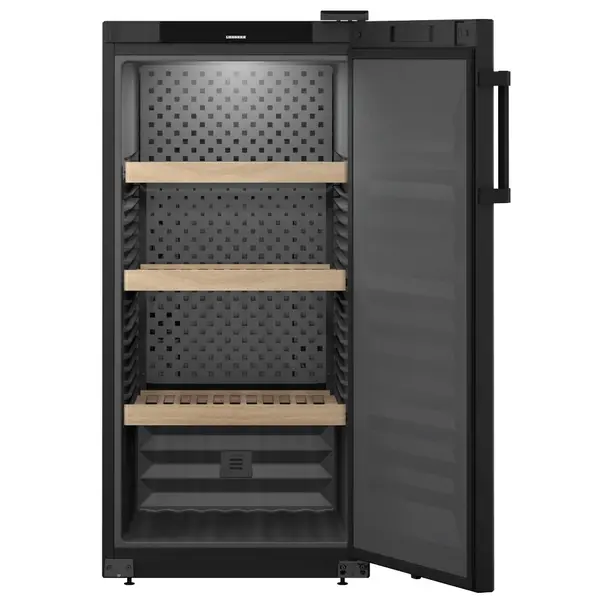 Wijnkoelkast | GRAND CRU | 141x 75cl | Zwart | 1 Zone | +5°C/+20°C | Geforceerd | Temperatuur-/Deuralarm + App | Wielen | 597x763x1284(h)mm