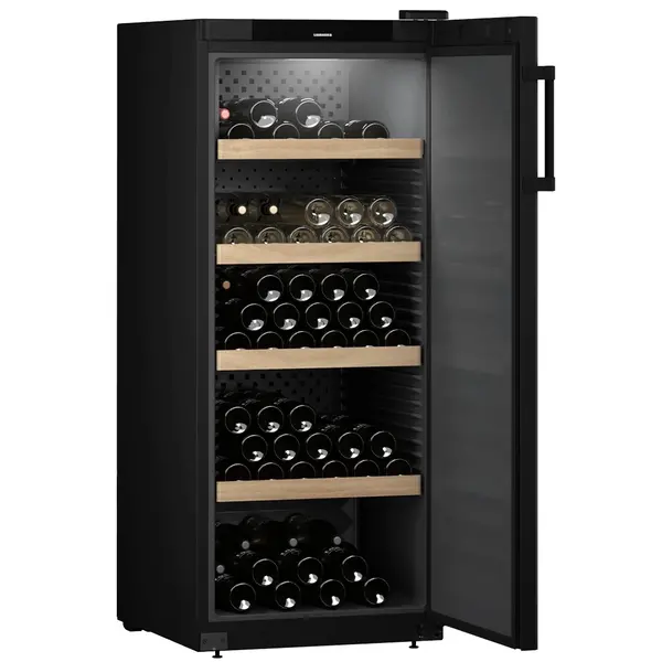 Wijnkoelkast | GRAND CRU | 166x 75cl | Zwart | 1 Zone | +5°C/+20°C | Geforceerd | Temperatuur-/Deuralarm + App | Wielen | 597x763x1484(h)mm