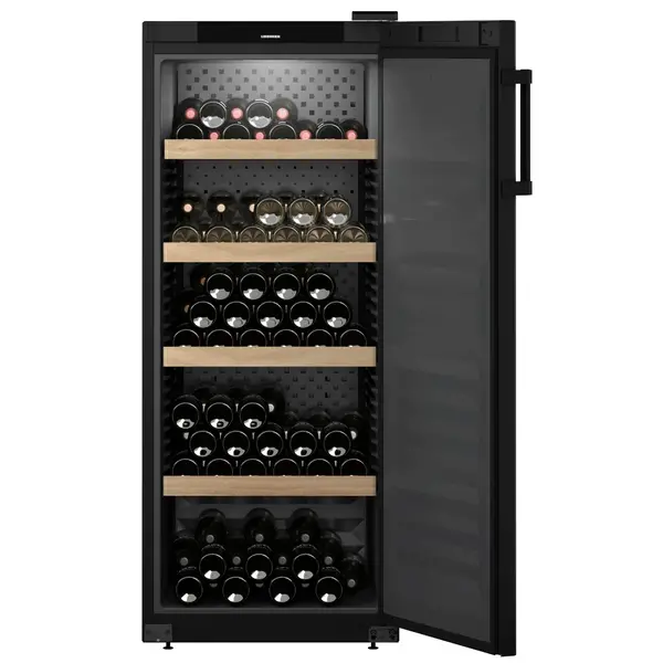 Wijnkoelkast | GRAND CRU | 166x 75cl | Zwart | 1 Zone | +5°C/+20°C | Geforceerd | Temperatuur-/Deuralarm + App | Wielen | 597x763x1484(h)mm