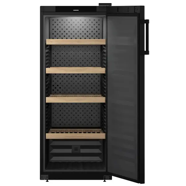 Wijnkoelkast | GRAND CRU | 166x 75cl | Zwart | 1 Zone | +5°C/+20°C | Geforceerd | Temperatuur-/Deuralarm + App | Wielen | 597x763x1484(h)mm