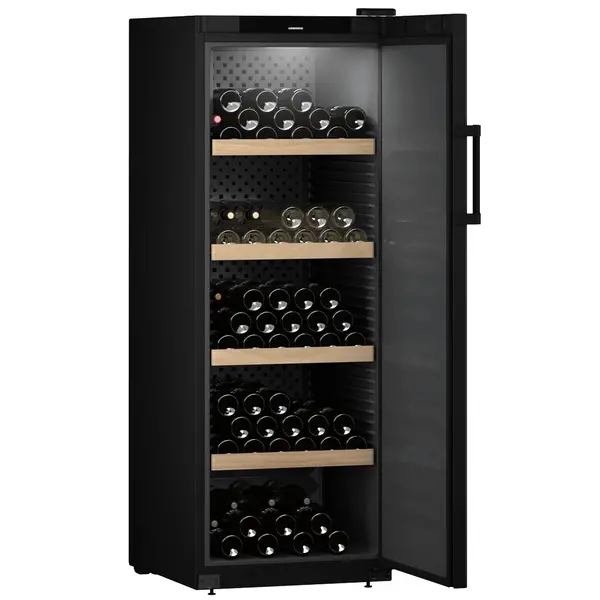 Wijnkoelkast | GRAND CRU | 196x 75cl | Zwart | 1 Zone | +5°C/+20°C | Geforceerd | Temperatuur-/Deuralarm + App | Wielen | 597x763x1684(h)mm