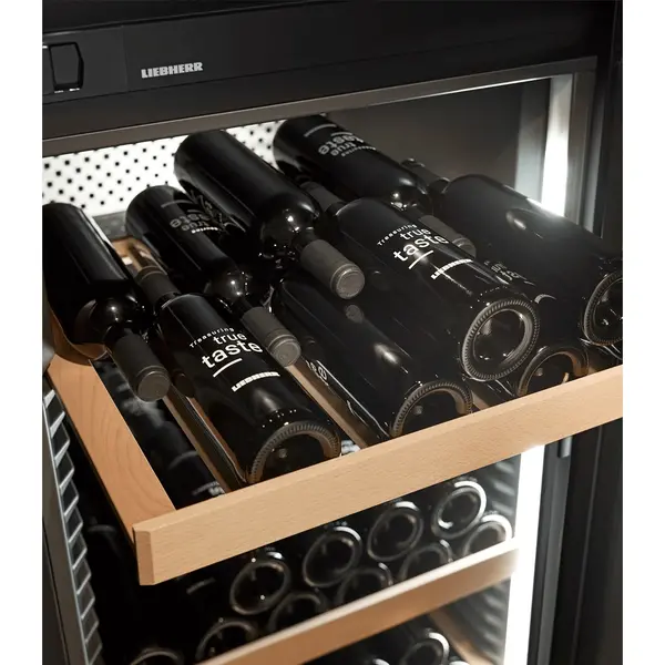 Wijnkoelkast | GRAND CRU | 229x 75cl | Zwart | 1 Zone | +5°C/+20°C | Geforceerd | Touchscreen + App | Temperatuur-/Deuralarm | Wielen | 597x763x1884(h)mm