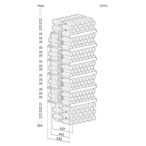 Wijnkoelkast | GRAND CRU | 324x 75cl | Zwart | 1 Zone | +5°C/+20°C | Geforceerd | Touchscreen + App | Temperatuur-/Deuralarm | Wielen | 747x763x2044(h)mm