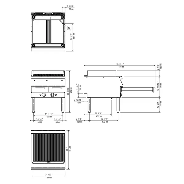 Stoomgrill | MAXIMA 900 | Gas | Oppervlak 631x640 (Gietijzer) | 20kW | Piëzo Ontsteking | 800x900x850/920(h)mm