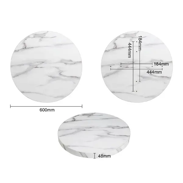 Tafelblad | Marmerlook | Indoor | Voorgeboord | Ø600mm