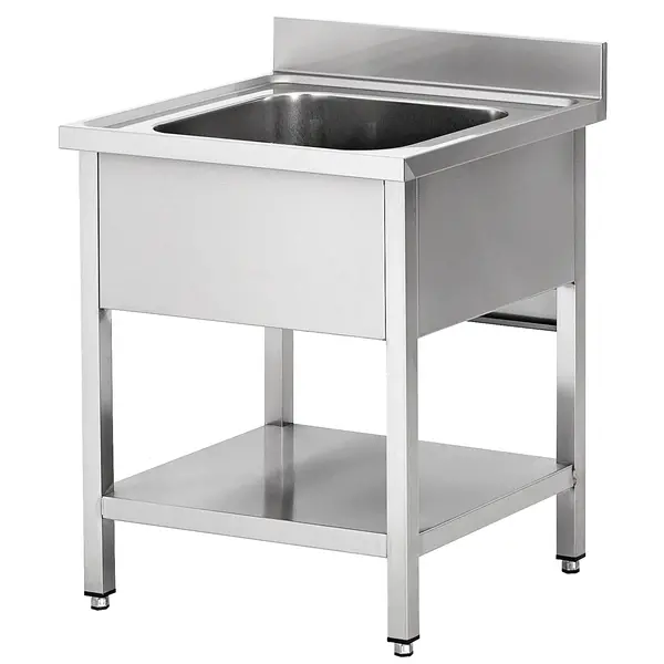 Spoeltafel | RVS | 1 Spoelbak | Bodemschap | Achteropstand | 700x700x850/950(h)mm