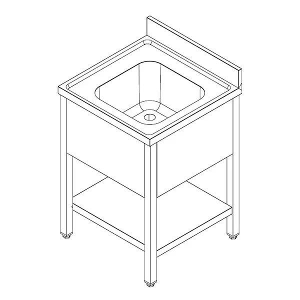 Spoeltafel | RVS | 1 Spoelbak | Bodemschap | Achteropstand | 700x700x850/950(h)mm