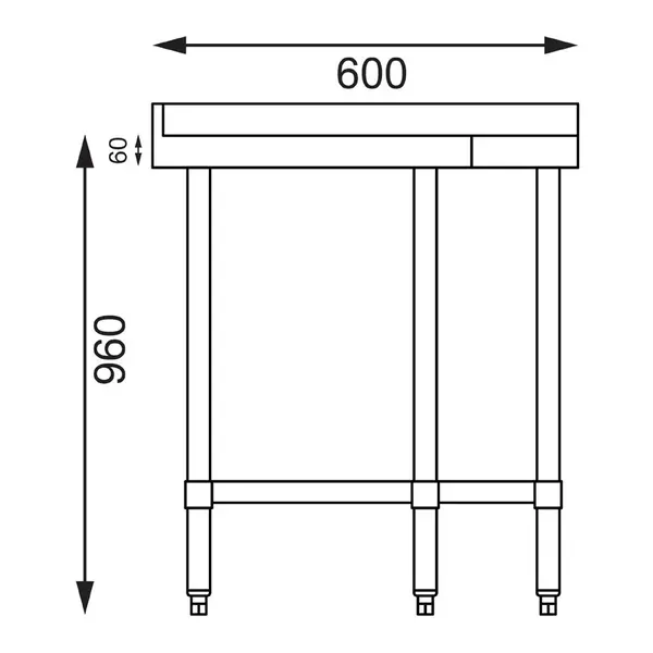 Hoekwerktafel | RVS | Bodemschap | Diepte 600 | Achteropstand | Zelfmontage | 800x800x900/960(h)mm