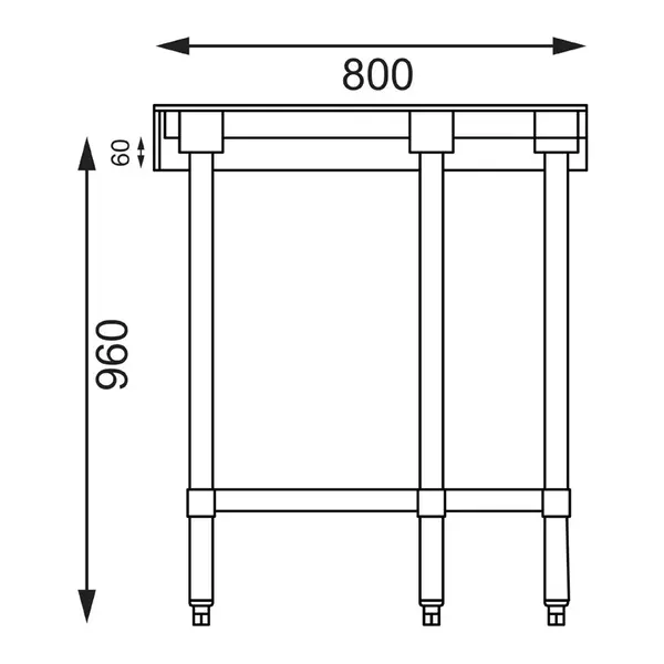 Hoekwerktafel | RVS | Bodemschap | Diepte 600 | Achteropstand | Zelfmontage | 800x800x900/960(h)mm