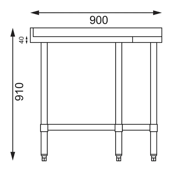 Hoekwerktafel | RVS | Bodemschap | Diepte 700 | Achteropstand | Zelfmontage | 900x900x900/960(h)mm