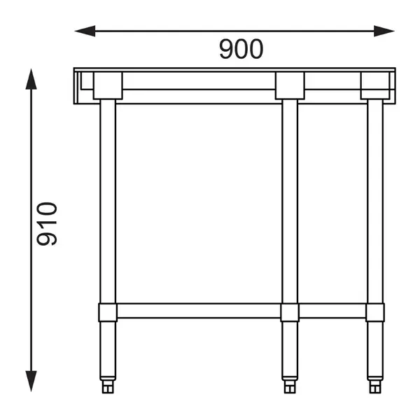 Hoekwerktafel | RVS | Bodemschap | Diepte 700 | Achteropstand | Zelfmontage | 900x900x900/960(h)mm