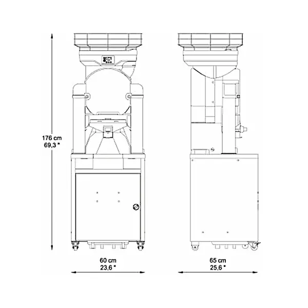 Vruchtenpers + Onderstel | TOP | 28/min (Ø65-80mm) | Dispensertap (Gekoeld) | Automatische Vulling | 600x650x1760(h)mm