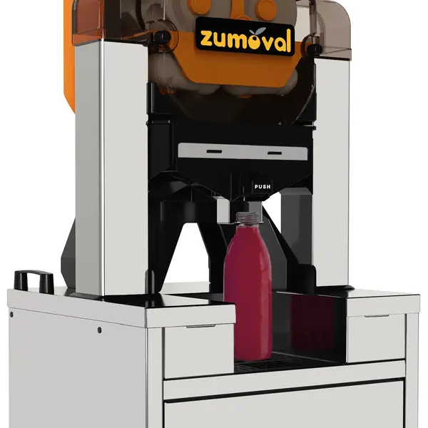 Vruchtenpers + Onderstel | BIGTOP | 28/min (Ø75-90mm) | Zelfbediening (Push&Juice) | Pulpfilter + Flessenhouder | Automatische Vulling | 600x650x1760(h)mm