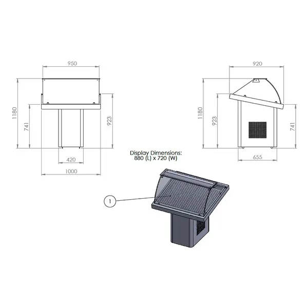 Viskoeltoonbank | -5°C | Plaatkoeling | Wielen | 1000x900x1200(h)mm