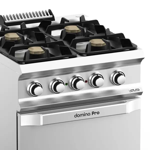 Fornuis + Oven | DOMINA PRO 700 | Gas/Elektrisch | 4 Branders (4x 7kW) + 2/1 GN Oven (5.3kW-400V) | Waakvlam | 700x730x850(h)mm