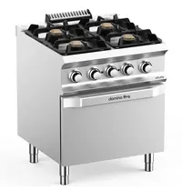 MBM Italy Fornuis + Heteluchtoven | DOMINA PRO 700 | Gas/Elektrisch | 4 Branders (4x 5.5kW) + 1/1 GN Oven (2.6kW-230V) | Waakvlam | 700x730x850(h)mm