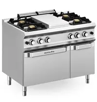 MBM Italy Fornuis/Doorkookplaat + Oven | DOMINA PRO 700 | Gas | 4 Branders (4x 7kW) + Plaat (5.5kW) + 2/1 GN Oven (6kW) | Waakvlam/Piëzo | Neutraal Vak | 1100x730x850(h)mm 