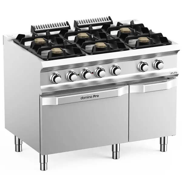 Fornuis + Oven | DOMINA PRO 700 | Gas/Elektrisch | 6 Branders (6x 7kW) + 2/1 GN Oven (5.3kW-400V) | Waakvlam | Neutraal Vak | 1100x730x850(h)mm