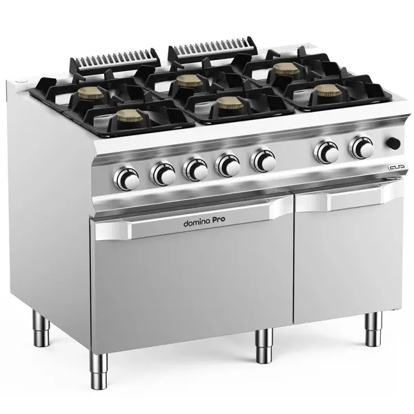 Fornuis + Oven | DOMINA PRO 700 | Gas | 6 Branders (6x 5.5kW) + 2/1 GN Oven (6kW) | Waakvlam/Piëzo | Neutraal Vak | 1100x730x850(h)mm