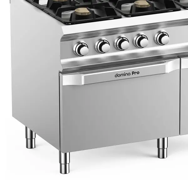 Fornuis + Oven | DOMINA PRO 700 | Gas | 6 Branders (6x 7kW) + 2/1 GN Oven (6kW) | Waakvlam/Piëzo | Neutraal Vak | 1100x730x850(h)mm
