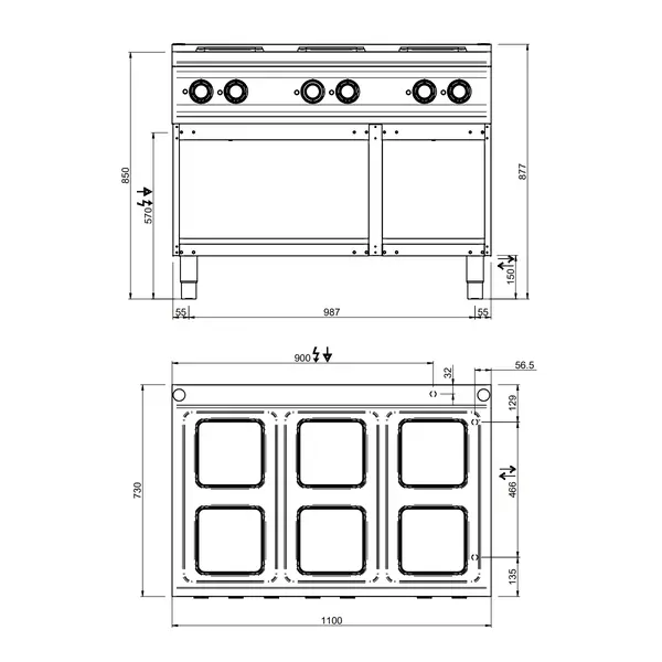 Fornuis | DOMINA PRO 700 | Elektrisch | 6 Kookpunten (220x220) | 15.6kW (400V) | Open Onderkast | 1100x730x850(h)mm