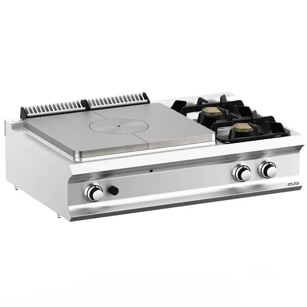 Fornuis/Doorkookplaat | DOMINA PRO 700 | Gas | 2 Branders (2x 7kW) + Plaat (10kW) | Waakvlam/Piëzo | 1100x730x250(h)mm