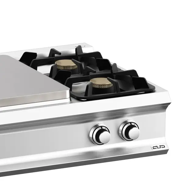 Fornuis/Doorkookplaat | DOMINA PRO 700 | Gas | 2 Branders (2x 7kW) + Plaat (10kW) | Waakvlam/Piëzo | 1100x730x250(h)mm