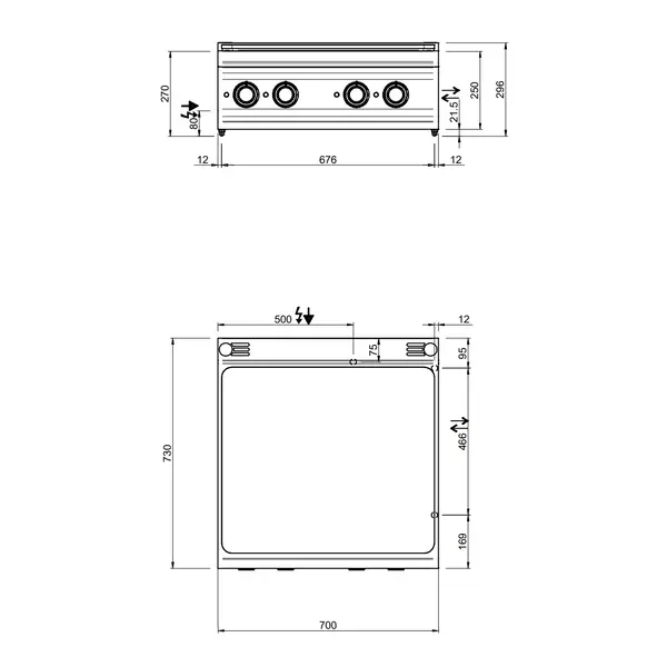 Doorkookplaat | DOMINA PRO 700 | Elektrisch | 4 Zones | 9kW (400V) | 700x730x250(h)mm