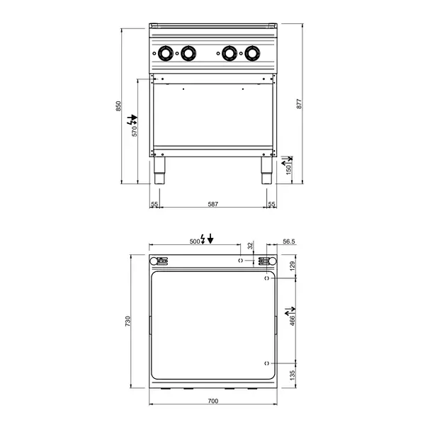 Doorkookplaat | DOMINA PRO 700 | Elektrisch | 4 Zones | 9kW (400V) | Open Onderkast | 700x730x850(h)mm