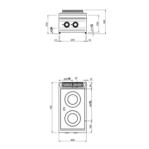 Glaskeramisch Fornuis | DOMINA PRO 700 | Elektrisch | 2 Kookpunten | 4.3kW (400V) | 400x730x250(h)mm