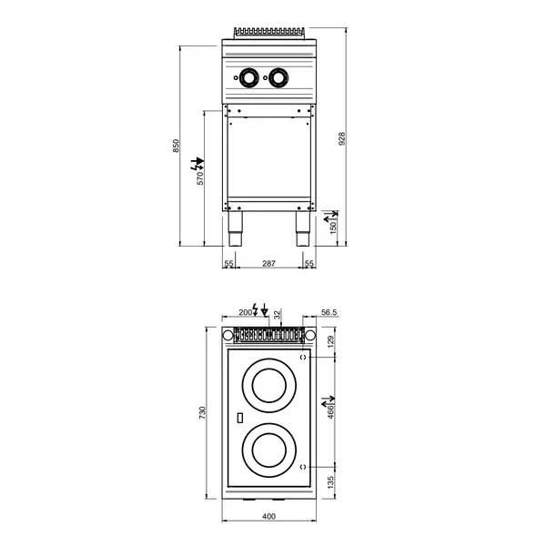Glaskeramisch Fornuis | DOMINA PRO 700 | Elektrisch | 2 Kookpunten | 4.3kW (400V) | Open Onderkast | 400x730x850(h)mm