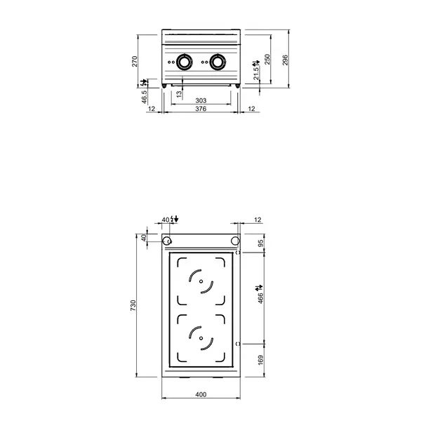 Inductiefornuis | DOMINA PRO 700 | 2 Kookpunten | 7kW (400V) | 400x730x250(h)mm