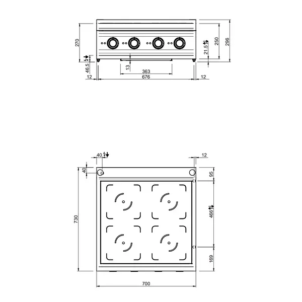 Inductiefornuis | DOMINA PRO 700 | 4 Kookpunten | 14kW (400V) | 700x730x250(h)mm