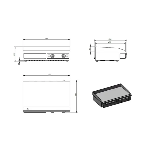 Bakplaat/Grillplaat | Glad | 3.5kW (230V) | 730x510x230(h)mm