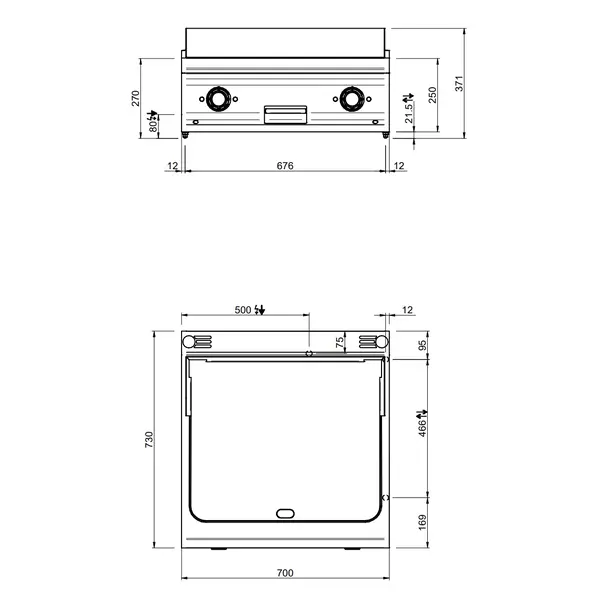 Bak-/Grillplaat | DOMINA PRO 700 | Elektrisch | Glad/Gegroefd Oppervlak 630x540 (RVS) | 10kW (400V) | 700x730x250(h)mm