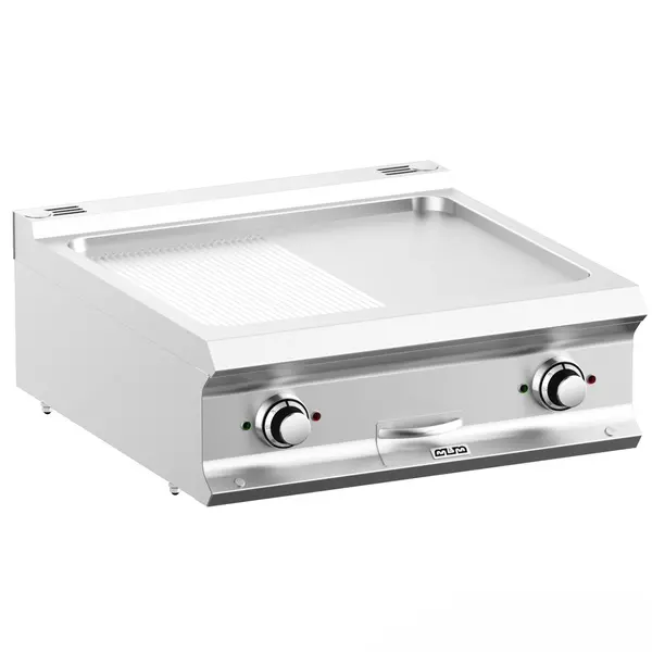 Bak-/Grillplaat | DOMINA PRO 700 | Elektrisch | Glad/Gegroefd Oppervlak 630x540 (RVS) | 10kW (400V) | 700x730x250(h)mm