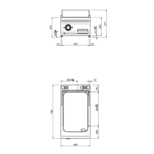 Bak-/Grillplaat | DOMINA PRO 700 | Elektrisch | Glad Oppervlak 330x540 (RVS) | 5kW (400V) | 400x730x250(h)mm