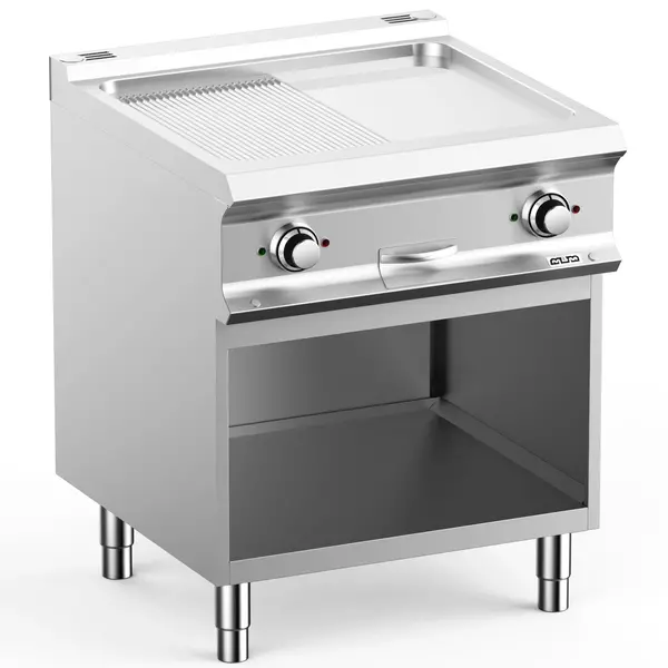 Bak-/Grillplaat | DOMINA PRO 700 | Elektrisch | Glad/Gegroefd Oppervlak 630x540 (Verchroomd) | 10kW (400V) | Open Onderkast | 700x730x850(h)mm