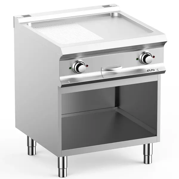 Bak-/Grillplaat | DOMINA PRO 700 | Elektrisch | Glad/Gegroefd Oppervlak 630x540 (RVS) | 10kW (400V) | Open Onderkast | 700x730x850(h)mm
