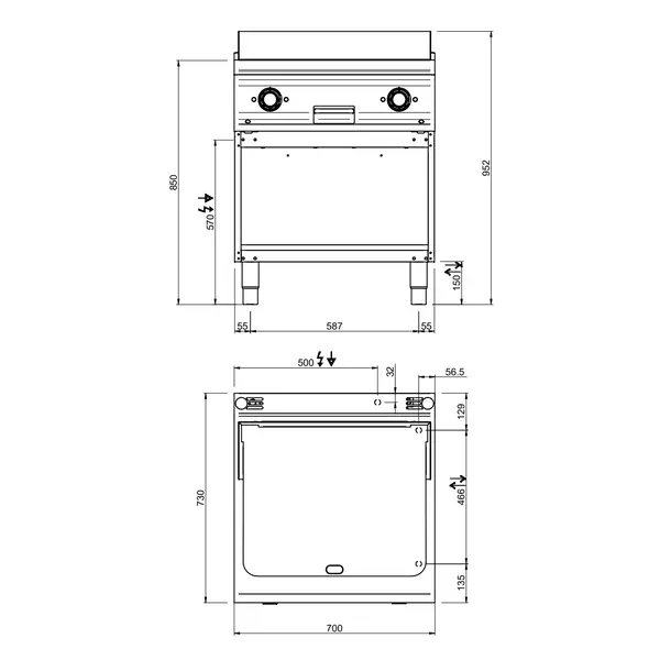 Bak-/Grillplaat | DOMINA PRO 700 | Elektrisch | Gegroefd Oppervlak 630x540 (RVS) | 10kW (400V) | Open Onderkast | 700x730x850(h)mm