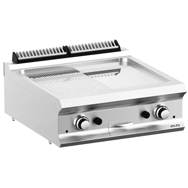 Bak-/Grillplaat | DOMINA PRO 700 | Gas | Glad/Gegroefd Oppervlak 630x540 (Verchroomd) | 14kW | Piëzo Ontsteking | 700x730x250(h)mm