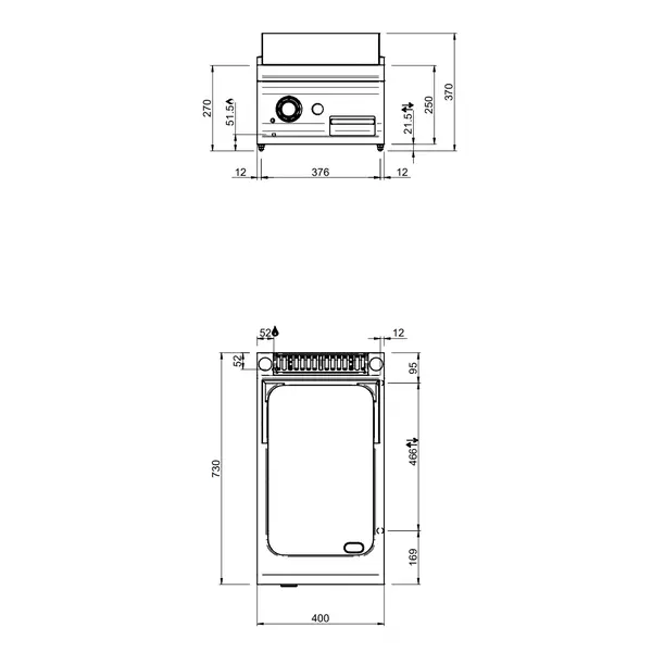 Bak-/Grillplaat | DOMINA PRO 700 | Gas | Glad Oppervlak 330x540 (RVS) | 7kW | Piëzo Ontsteking | 400x730x250(h)mm