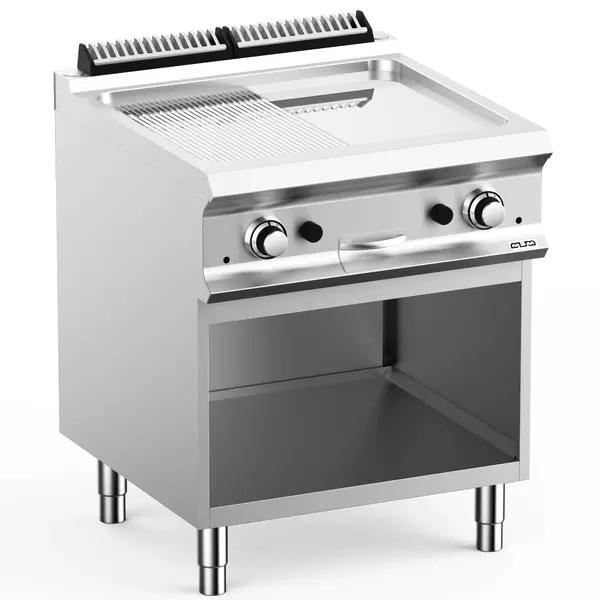 Bak-/Grillplaat | DOMINA PRO 700 | Gas | Glad/Gegroefd Oppervlak 630x540 (Verchroomd) | 14kW | Piëzo Ontsteking | Open Onderkast | 700x730x850(h)mm