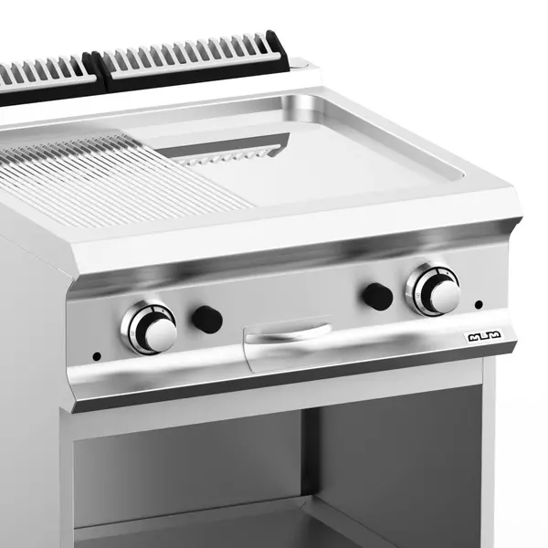 Bak-/Grillplaat | DOMINA PRO 700 | Gas | Glad/Gegroefd Oppervlak 630x540 (Verchroomd) | 14kW | Piëzo Ontsteking | Open Onderkast | 700x730x850(h)mm