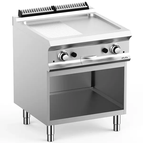 Bak-/Grillplaat | DOMINA PRO 700 | Gas | Glad/Gegroefd Oppervlak 630x540 (RVS) | 14kW | Piëzo Ontsteking | Open Onderkast | 700x730x850(h)mm