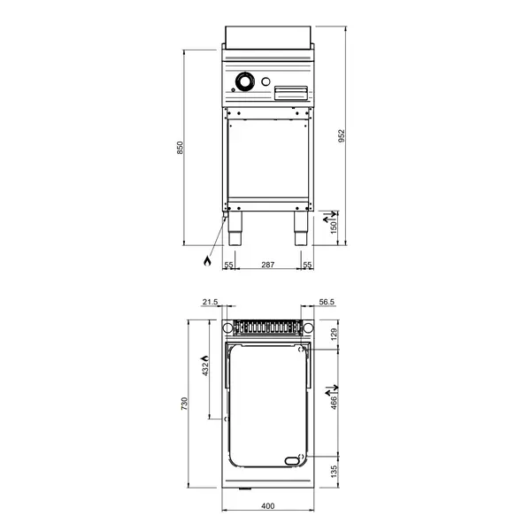 Bak-/Grillplaat | DOMINA PRO 700 | Gas | Gegroefd Oppervlak 330x540 (RVS) | 7kW | Piëzo Ontsteking | Open Onderkast | 400x730x850(h)mm
