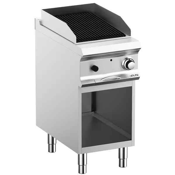 Lavasteengrill | DOMINA PRO 700 | Gas | Oppervlak 352x475 (Gietijzer) | 7.5kW | Piëzo Ontsteking | Open Onderkast | 400x730x850(h)mm