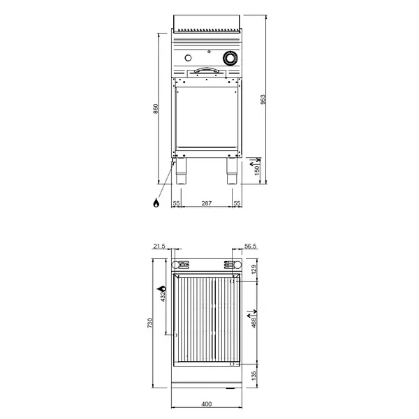 Lavasteengrill | DOMINA PRO 700 | Gas | Oppervlak 352x475 (Gietijzer) | 7.5kW | Piëzo Ontsteking | Open Onderkast | 400x730x850(h)mm