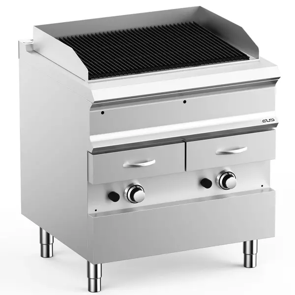 Stoomgrill | DOMINA PRO 700 | Gas | Oppervlak 704x475 (Gietijzer) | 17kW | Piëzo Ontsteking | 2 Uitneembare Waterladen | 800x730x850(h)mm