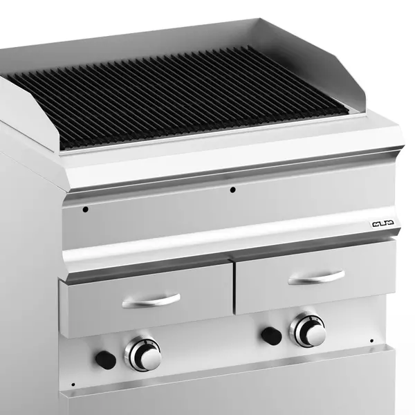 Stoomgrill | DOMINA PRO 700 | Gas | Oppervlak 704x475 (Gietijzer) | 17kW | Piëzo Ontsteking | 2 Uitneembare Waterladen | 800x730x850(h)mm